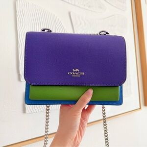 Coach Colorblock Klare Crossbody in green and purple